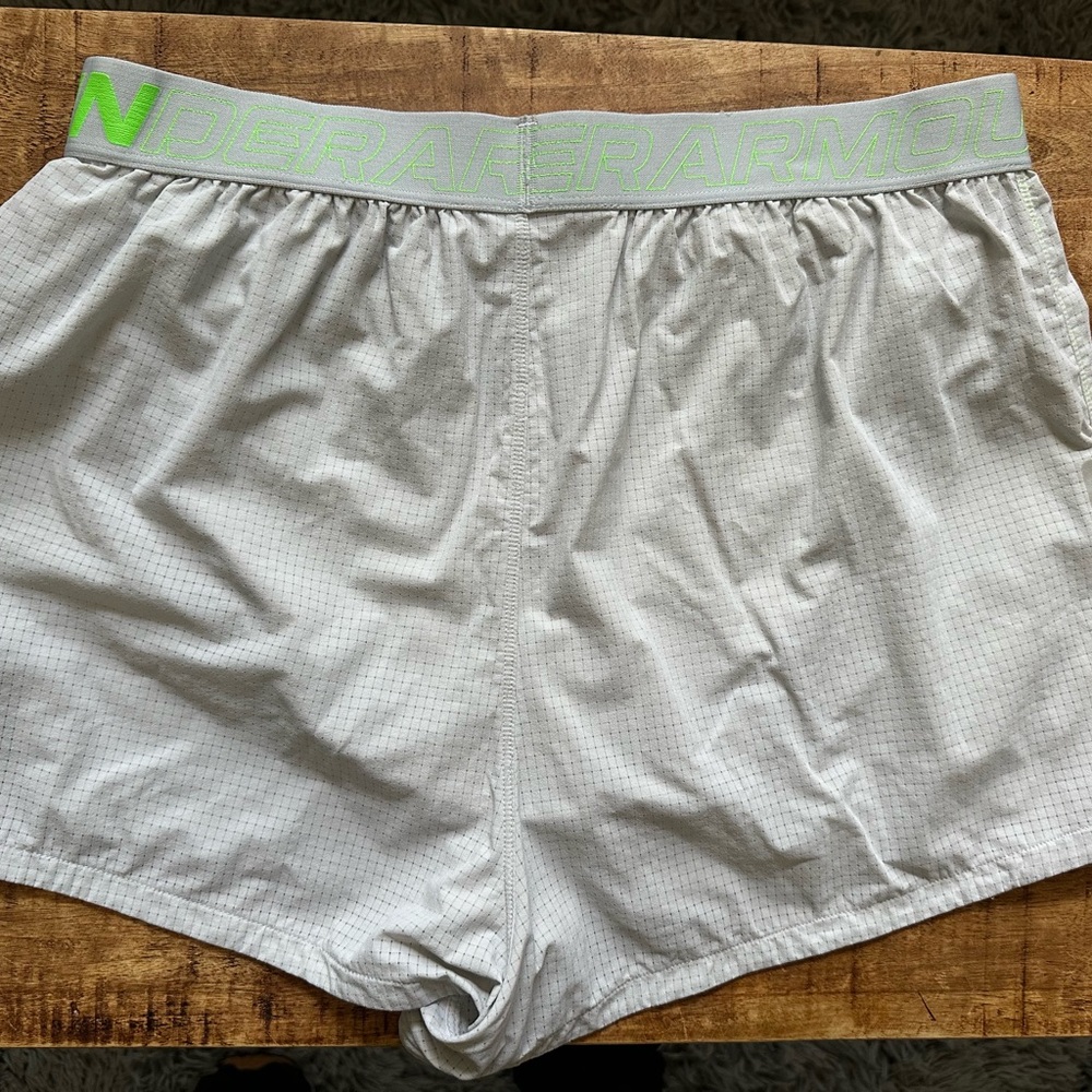 Under Armour Light Gray Athletic Shorts with Neon Green Accents - Picture 2 of 4